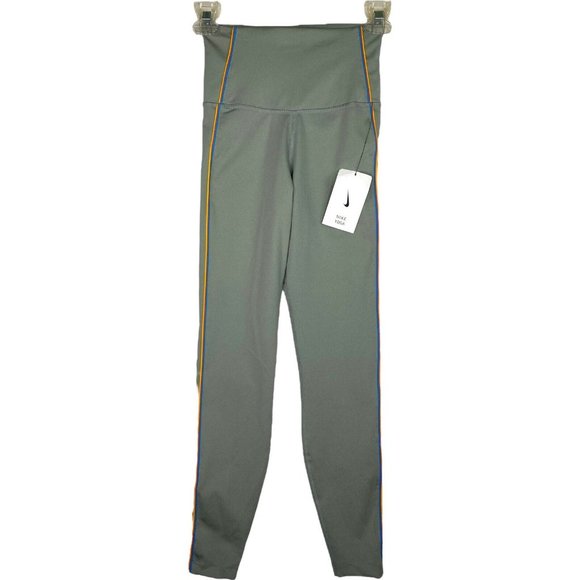 Nike Dri-Fit‎ Leggings Gray Rainbow Stripe Yoga Full Leggings XS New NWT - Picture 1 of 8